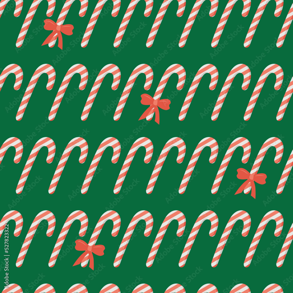 Seamless background with Christmas candies with red bow. Endless Vector illustration.