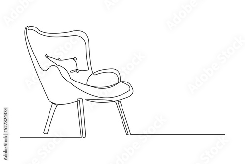 Continuous single one line art drawing of aesthetic modern minimalist cozy sofa chair vector illustration