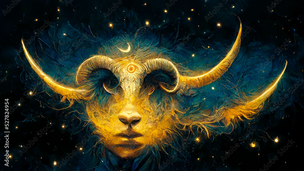 Head of belier drawn in the sky as an astrological sign and with constellations Head of belier drawn in the sky as an astrological sign and with constellations