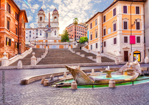 Canvas Print Fountain of the Boat or Fontana della Barcaccia and the Spanish Steps (Piazza di