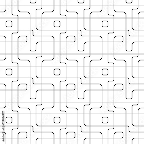Geometric seamless pattern with rectangle and curve lines. black and white pattern for wall decoration. Patchwork Vector illustration