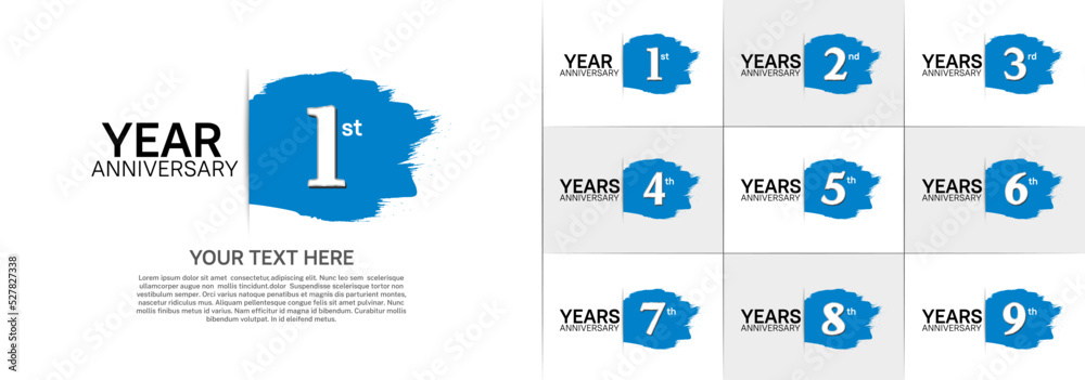 Naklejka premium set of anniversary silver color with blue brush for celebration moment