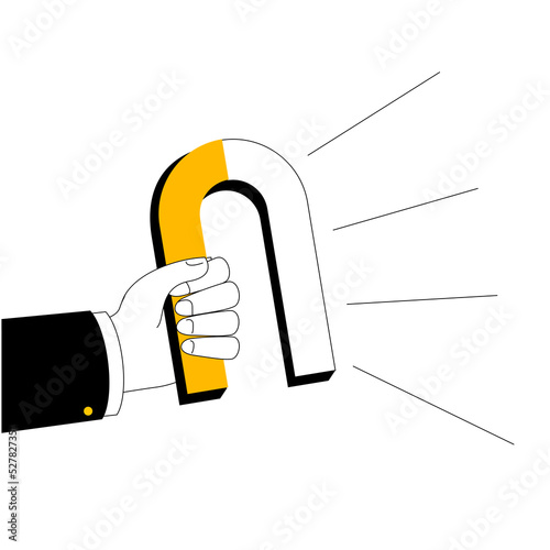 A hand with a magnet. Vector illustration in a flat style on the topic of attracting attention.