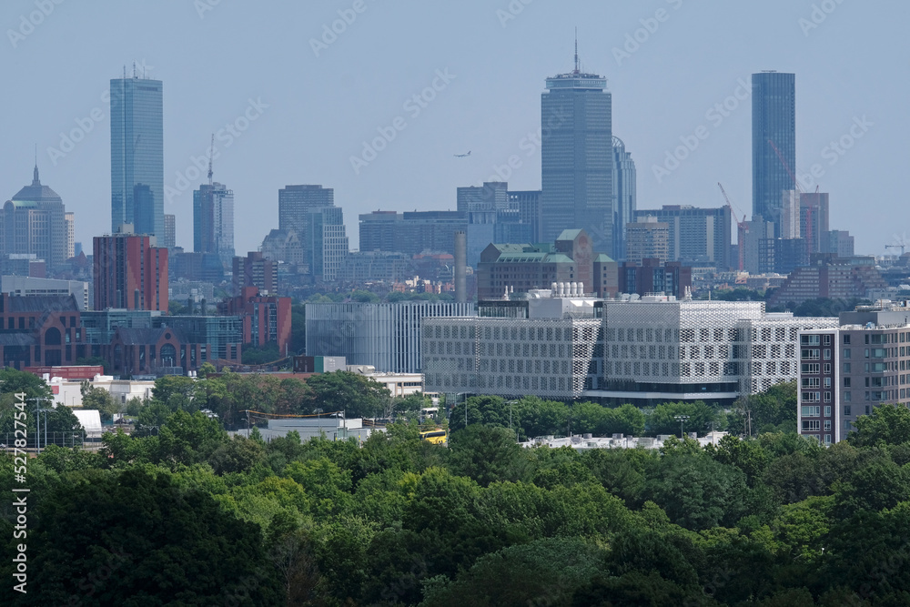 The skyline of Boston, MA, on a sunny day