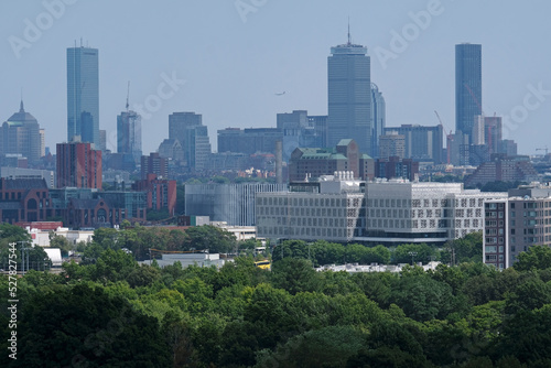The skyline of Boston  MA  on a sunny day