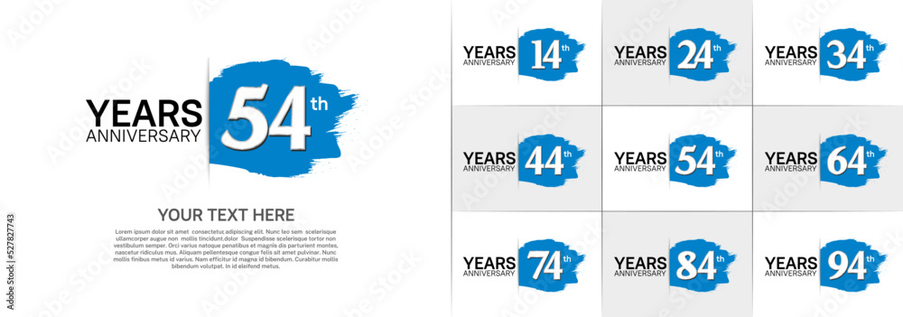 Naklejka premium set of anniversary silver color with blue brush for celebration moment