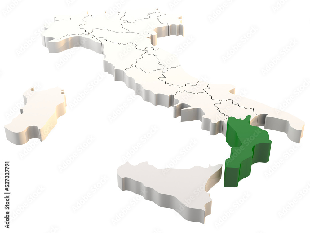 Italy map a 3d render isolated with Calabria italian regions