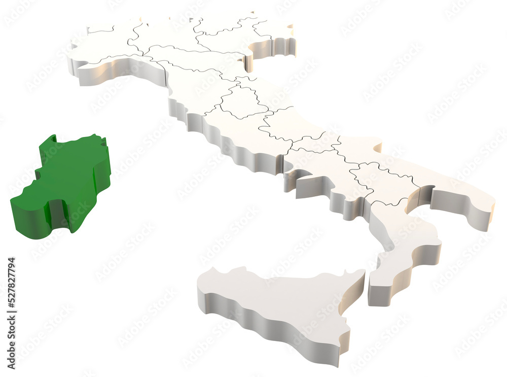 Italy map a 3d render isolated with Sardegna italian regions