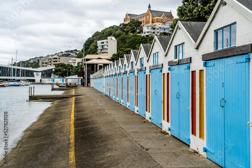 Wooden boatsheds in Wellington, New Zealand.