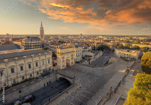Wallpaper Mural Aerial view of The Porte du Peyrou and  Montpellier city at sunrise, France
