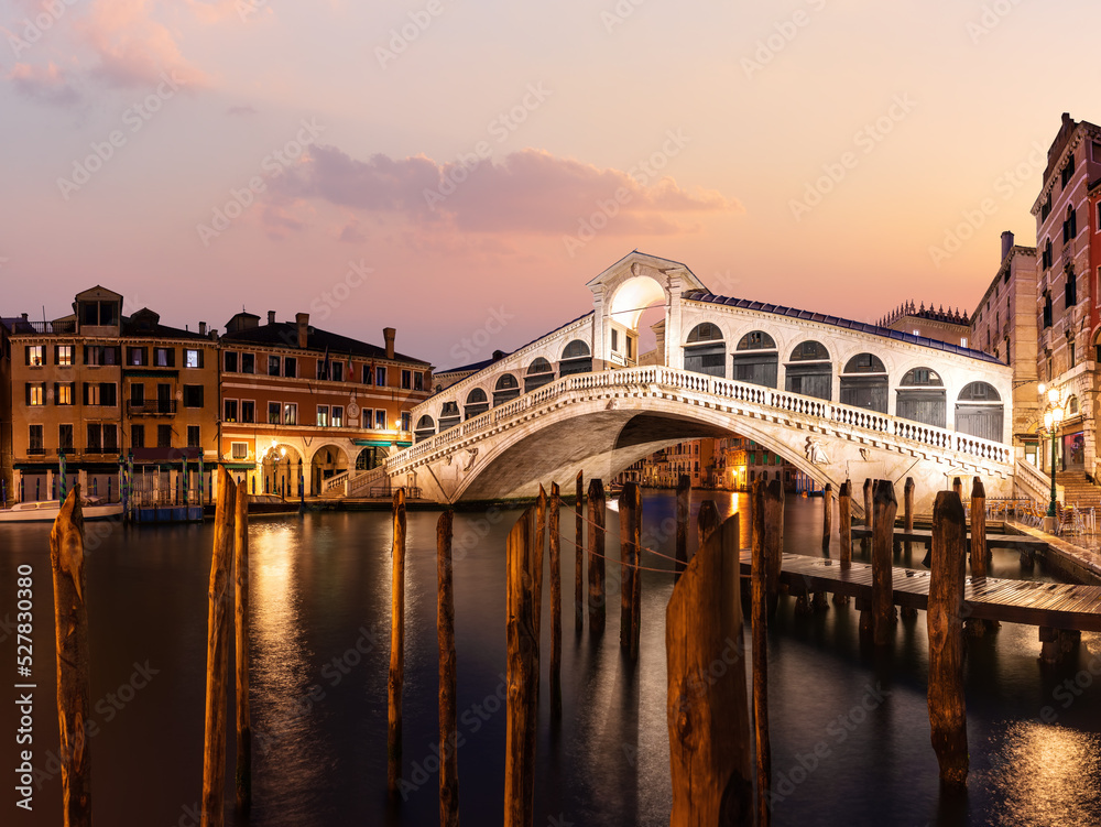 The Rialto bridge panorama in the twilight, Venice, Italy
