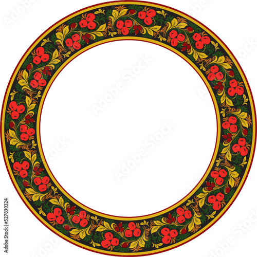 Vector colored round Russian folk ornament Khokhloma. National endless circle, border, frame of Slavic peoples, Belarusians, Ukrainians..