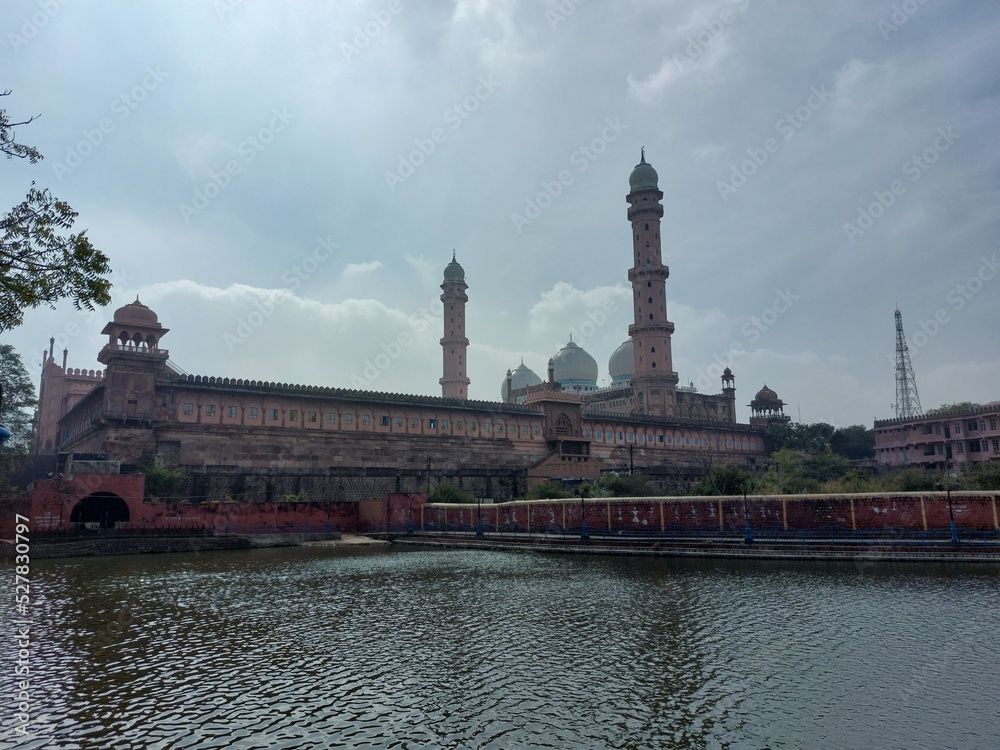 Asia's largest mosque Tajulmasajid Bhopal. Lake view of Tajulmasajid Bhopal India.