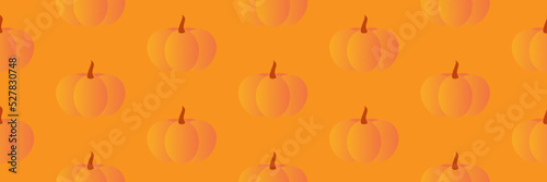 Wide horizontal vector seamless pattern background with 3d effect gradient orange pumpkins for for autumn, fall, harvest, thanksgiving design.
