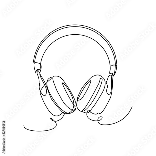 Continuous single one line drawing of headphone earphone audio set vector illustration