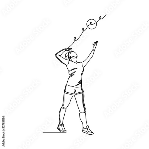 Continuous single one line drawing of volley ball woman player sport championship vector illustration