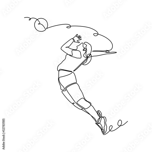 Continuous single one line drawing of volley ball woman player sport championship vector illustration