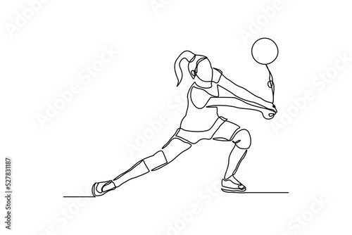 Continuous single one line drawing of volley ball woman player sport championship vector illustration