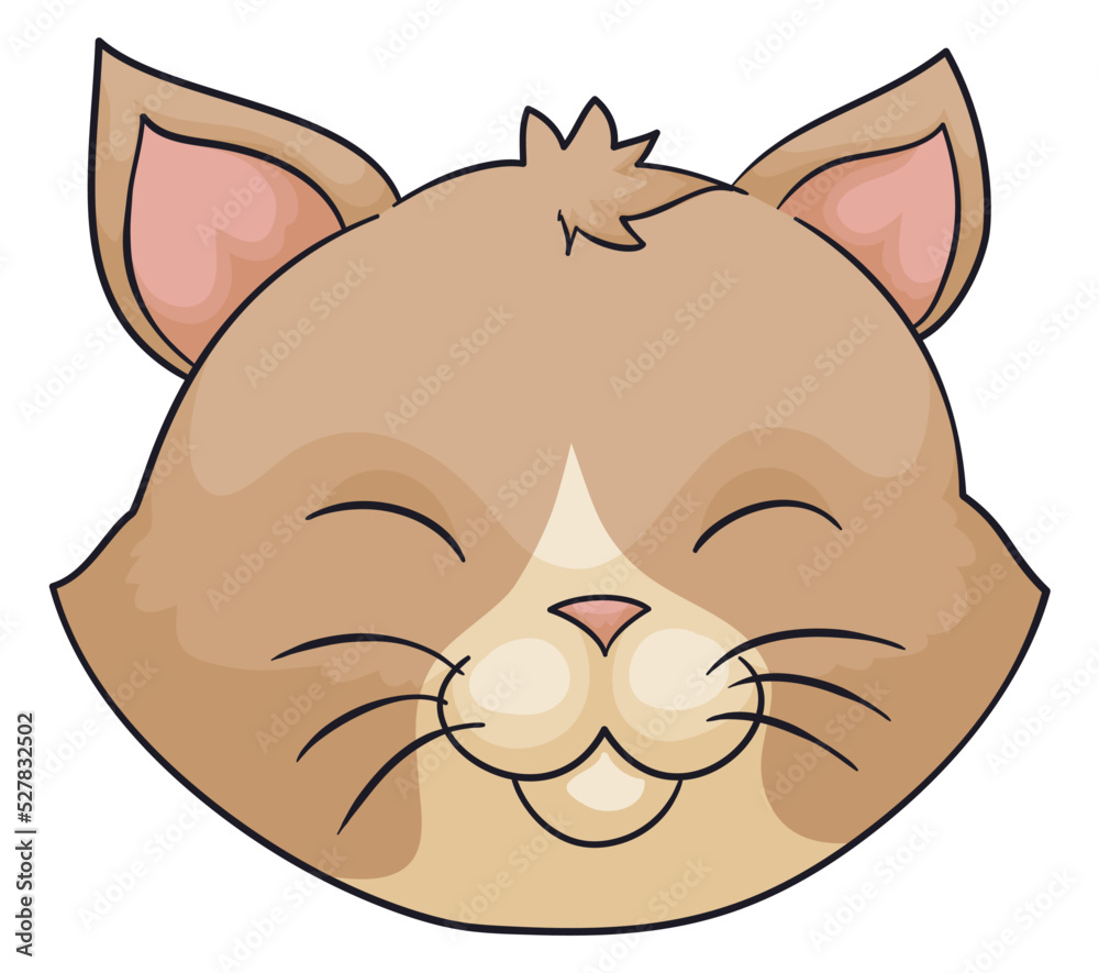 Cat face with closed eyes and happy gesture, Vector illustration