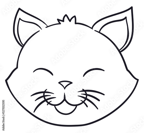 Kitten head with cute gesture for coloring, Vector illustration