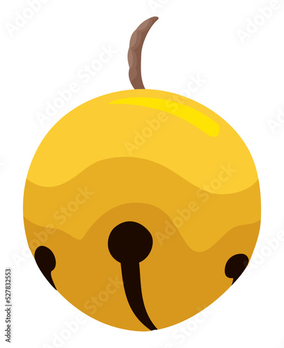 Rounded jingle bell hanging from a string in cartoon style, Vector illustration