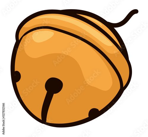 Golden jingle bell in cartoon style over white background, Vector illustration