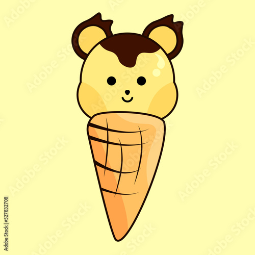 Cute bear Head With Ice cream cone fit for Logo, Mascot, business, product, sticker, print, cover book, icon,Ice cream, etc 