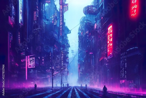 Photo Asian, japanese cyberpunk futuristic city