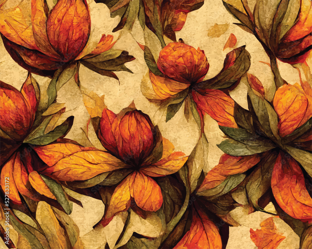 A warm autumn design of leaves and chestnuts. Fall season.