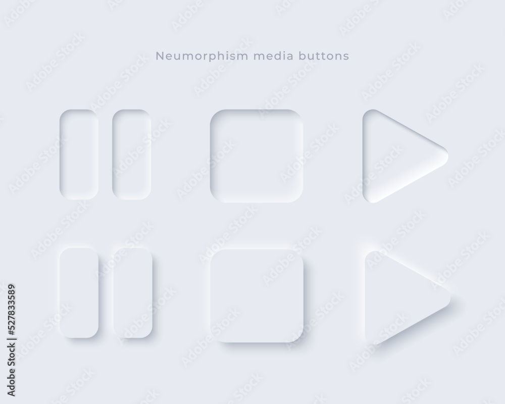 Neumorphic media buttons set. Minimal vector design elements for Ui. Neumorphic media buttons set. Minimal vector design elements for Ui.