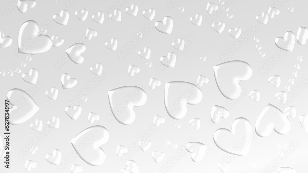 water drops with heart shapes on white background