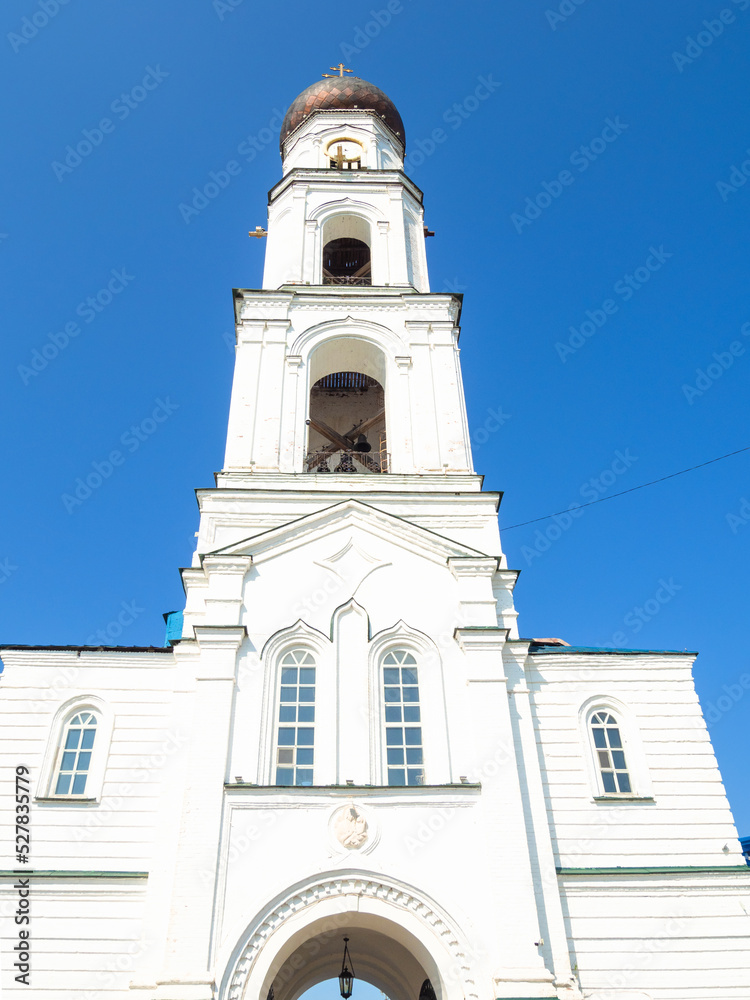 gate temple consecrated in honor of Archangel Michael and bell tower of Raifa Bogoroditsky Monastery. It is the largest active male monastery of Kazan diocese of Russian Orthodox Church