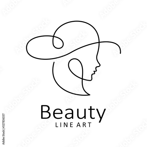 Beauty woman logo design in one line art