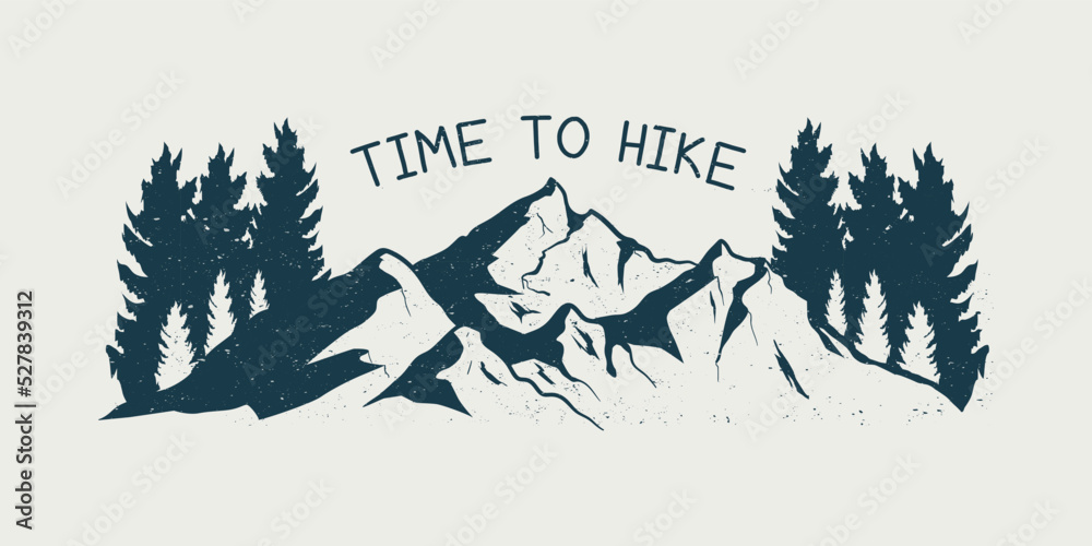 Mountain illustration, outdoor explore hiking, time to hike, design for t-shirt and more