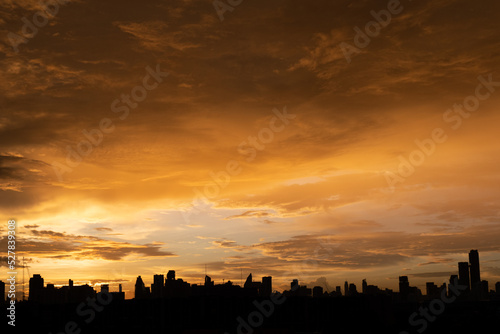 city view and orange sky