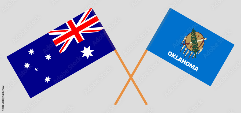 Crossed flags of Australia and The State of Oklahoma. Official colors. Correct proportion Crossed flags of Australia and The State of Oklahoma. Official colors. Correct proportion