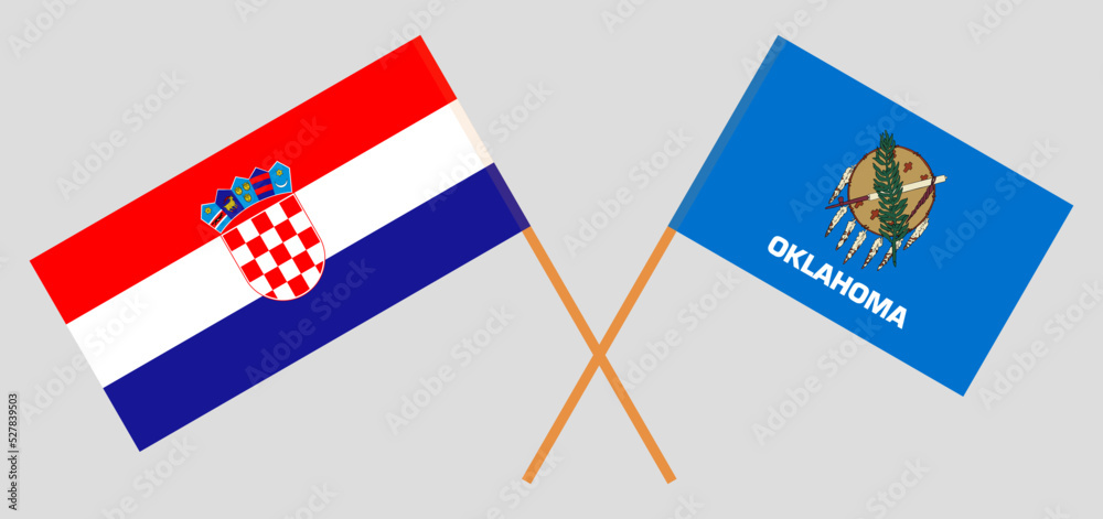 Crossed flags of Croatia and The State of Oklahoma. Official colors. Correct proportion Crossed flags of Croatia and The State of Oklahoma. Official colors. Correct proportion