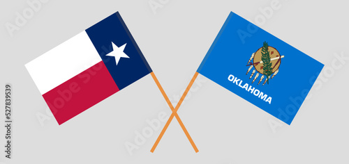 Crossed flags of the State of Texas and The State of Oklahoma. Official colors. Correct proportion