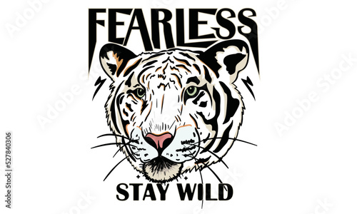 Tiger face. wild animal vector design. Rock and roll poster design.  Fearless tour artwork .