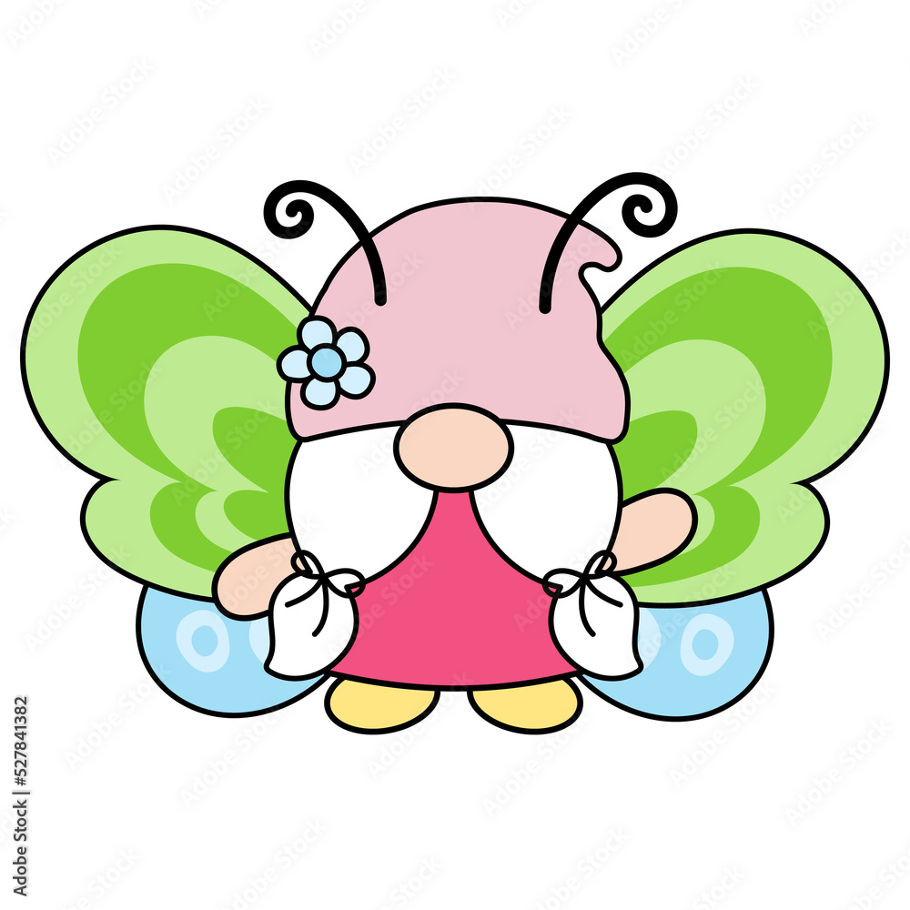 Fototapeta premium Gnomes wearing Butterfly Filled Clipart