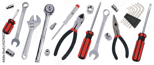 Set of tools, Many tools isolated on white background photo