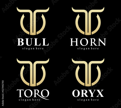 Set Horn Bull Toro Oryx Taurus Zodiac Style Vintage Ornate Logo Design Vector 