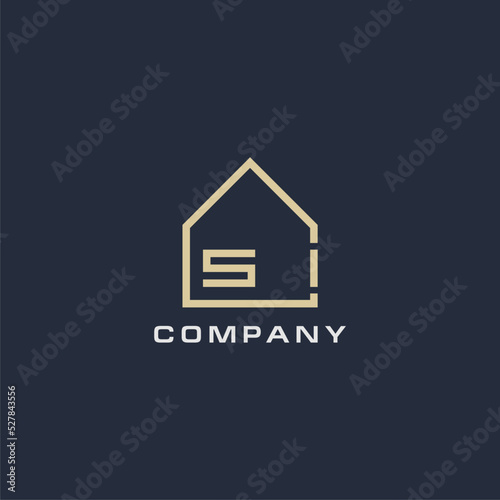 Initial letter SI real estate logo with simple roof style design ideas