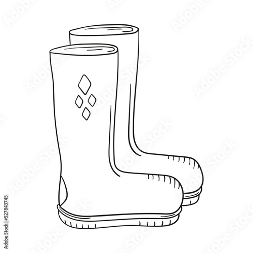 Doodle rubber boots isolated on a white background. Hand drawn, simple outline illustration. It can be used for decoration of textile, paper.
