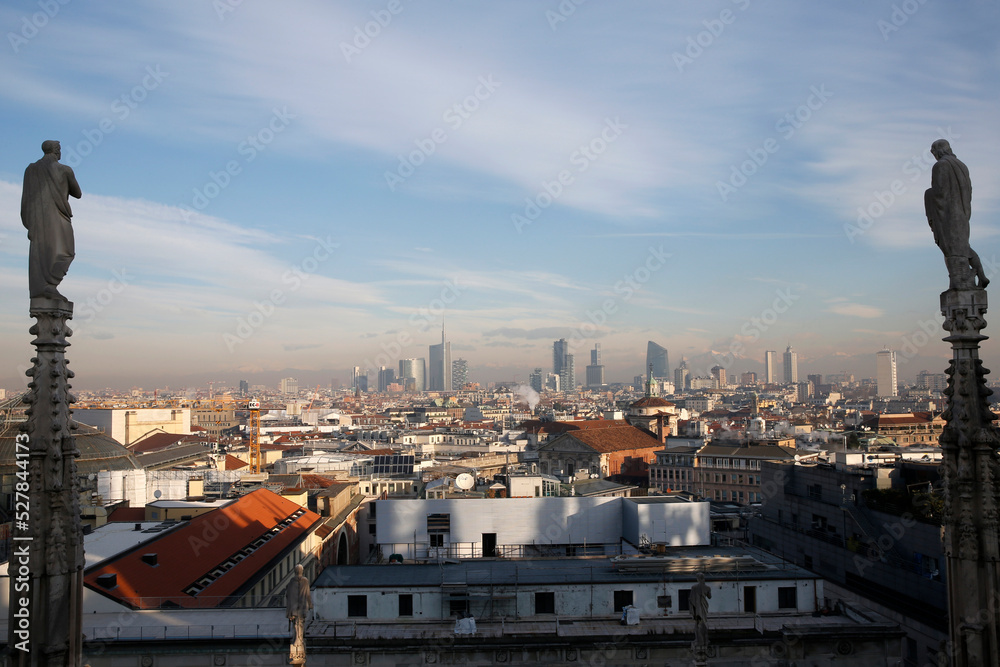 The city of Milan seen from the Duomo.
