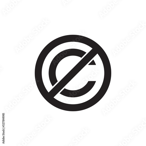 Creative commons public domain. Copyright, copy writing or bookmark icon. Vector symbol of prohibition. Non copyright icon sign. Free to use. Without legal recognition. Graphic design illustration.