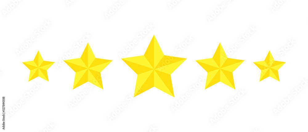 Five star rating, flat icon review for apps and websites. Yellow 5 star rank sticker isolated on a white background. For customer ratings or levels of food products, services, hotels, or restaurants. Five star rating, flat icon review for apps and websites. Yellow 5 star rank sticker isolated on a white background. For customer ratings or levels of food products, services, hotels, or restaurants.