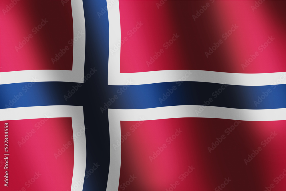 Fototapeta premium National flag of Norway. Norway's red flag with a navy blue cross fimbriated in white with smooth wind wave for banner or background. National colours and symbol of Norway. Waves ripples on flag