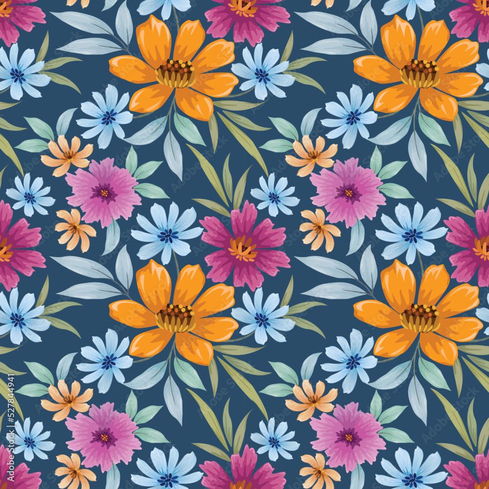 Blooming colorful flowers in seamless pattern. Can be used for fabric textile wallpaper. Blooming colorful flowers in seamless pattern. Can be used for fabric textile wallpaper.