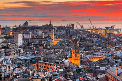 Obraz na plátně Genova, Italy Downtown Skyline with Historic Towers